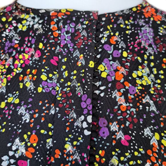 DEREK LAM 10 CROSBY Metallic Dark Floral Blouse Size 12 Black Multi Long Sleeve - Picture 6 of 10